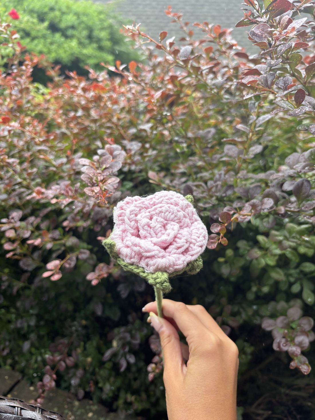 Crochet pink rose